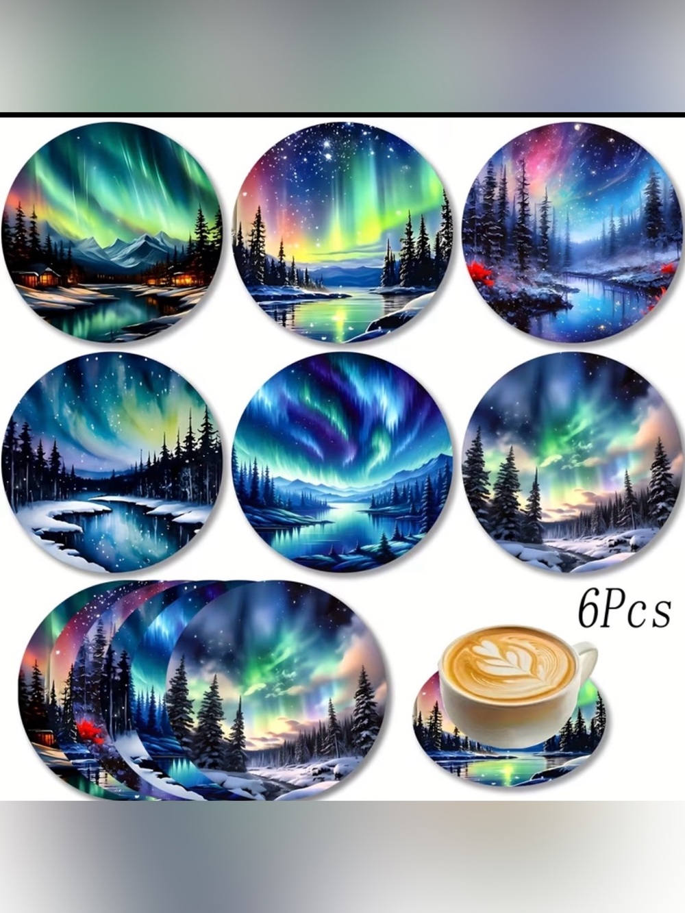 ✴️New✴️Aurora Borealis Scenic Round Coaster Set